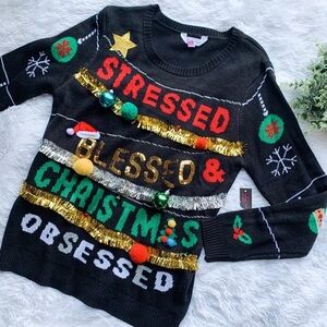 No Boundaries | NWT Size Large Stressed Blessed Christmas Obsessed Ugly Sweater